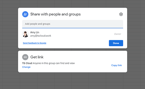 Add the users' personal Gmail addresses one by one in the sharing column to share the drive files with the respective users in your company