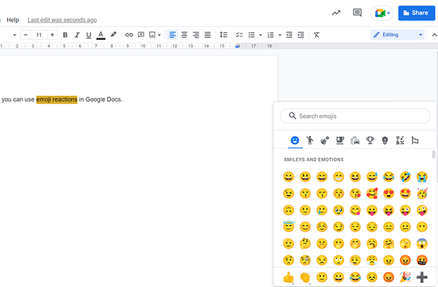 New Emoji Reactions in Google Docs on Web