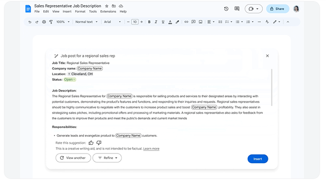 Within Duet AI's Proofread function, spell checking and text proofreading can be completed with one click, reducing the time for deliberation and manually editing errors in text, and completing the document as quickly as possible.
