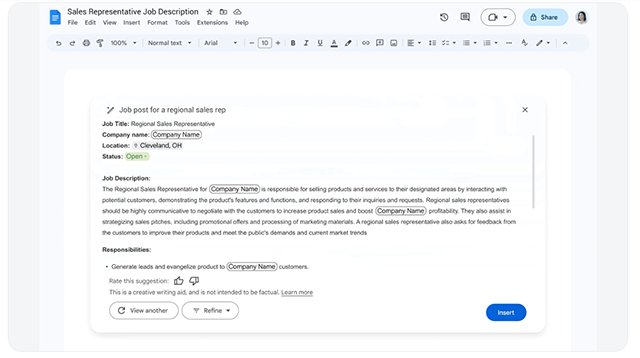 In Google Docs, users can use the “Help Me Write” function to guide Duet AI to immediately create document content.